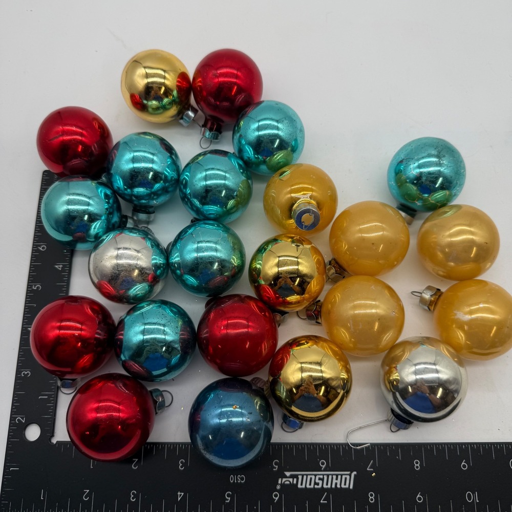 Vintage Glass Christmas Tree Ornaments Mixed Lot Red Blue Gold Silver MCM